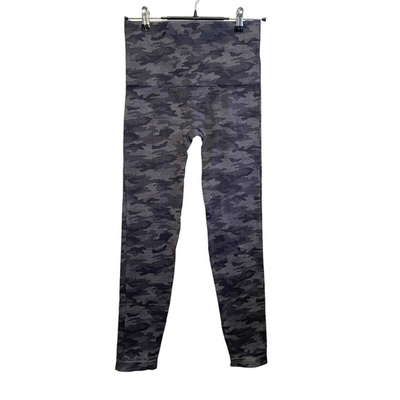 Spanx Gray Black Camo Ankle Leggings Women’s Size Large Stretch Waist‎ Panel - Picture 1 of 6